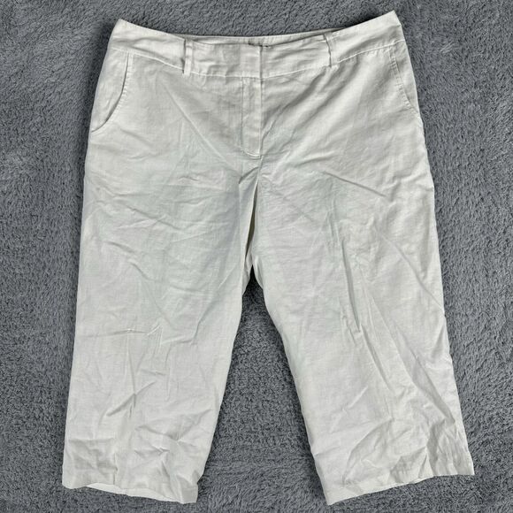 Covington Women'svPetite Stretch Linen Capri Pants 14P Cream Ivory - Picture 1 of 16